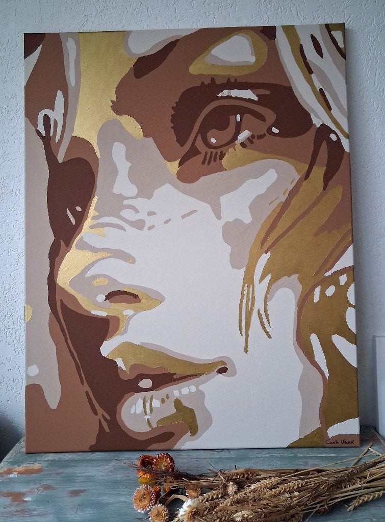 Uniek Pop Art abstract Schilderij Vrouw Canvas +Goudaccent, Ophalen of Verzenden