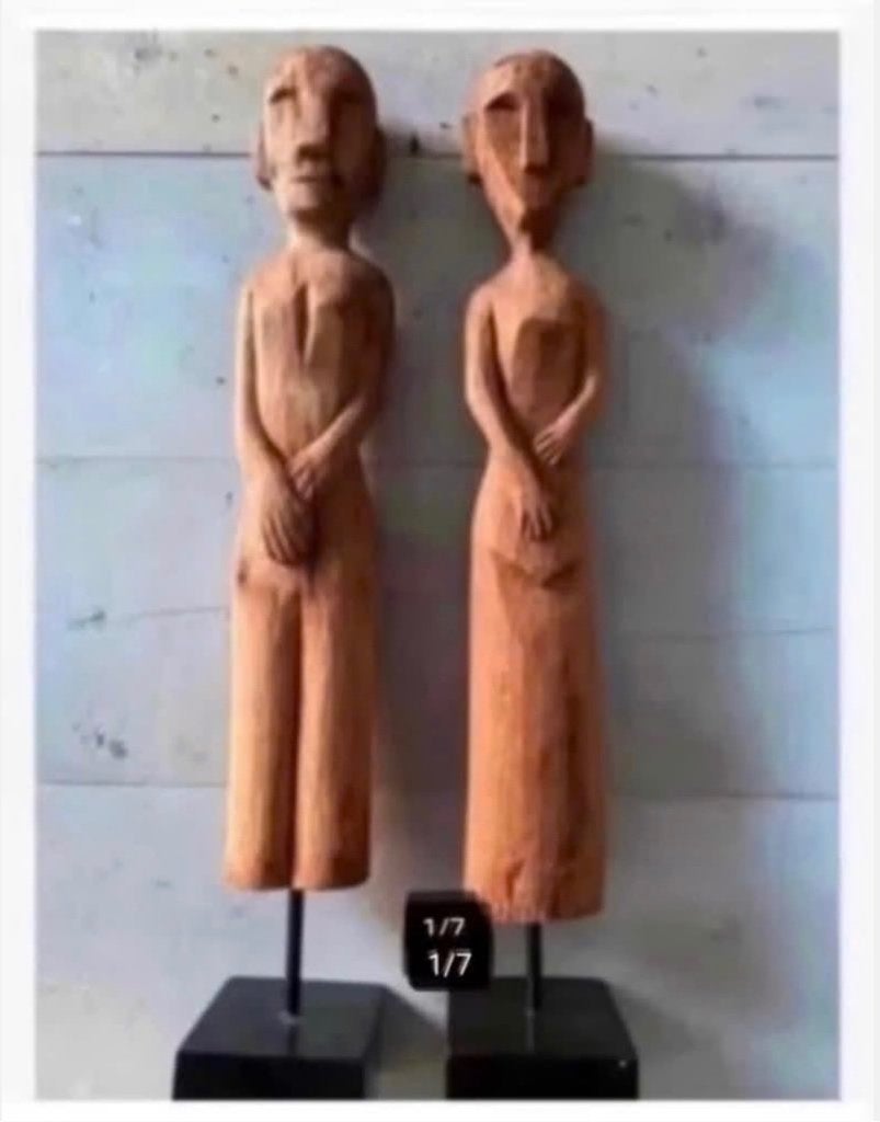 2 houten XL beelden, Indonesisch echtpaar, op voet, Antiek en Kunst, Kunst | Beelden en Houtsnijwerken, Ophalen of Verzenden