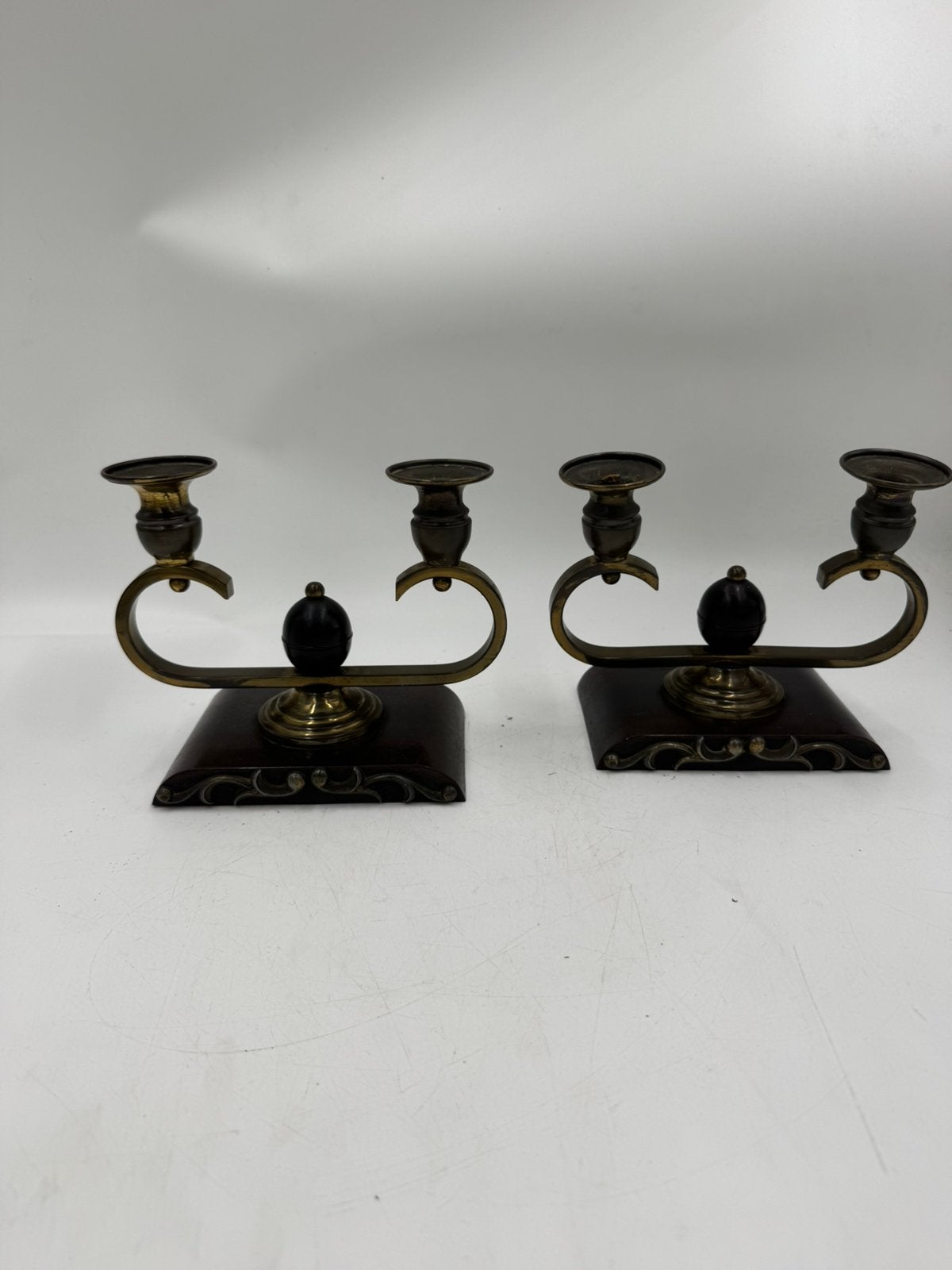 Art Deco Messing & Bakeliet Kandelaars (Set van 2) -, Ophalen of Verzenden
