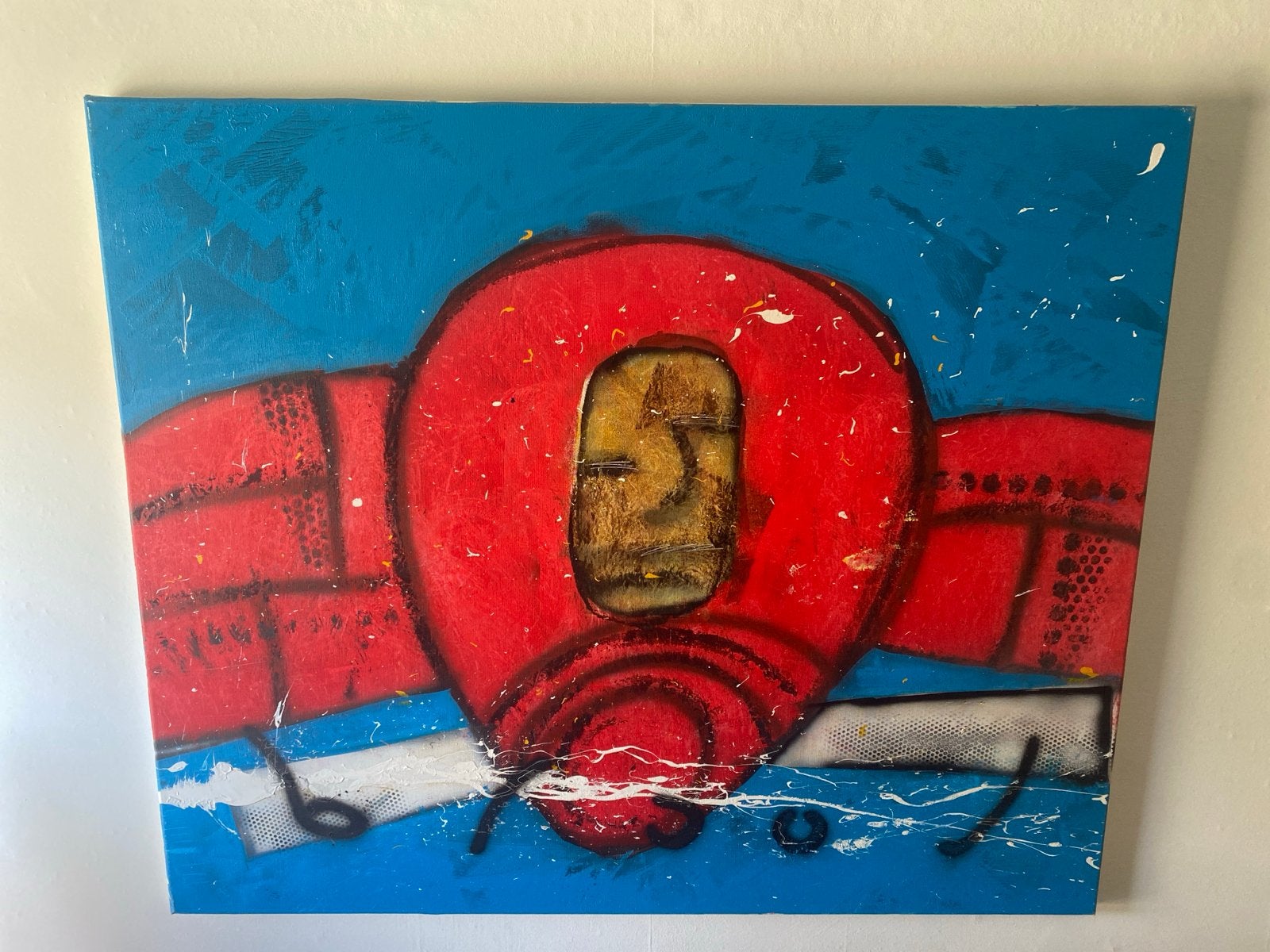 Herman Brood, vliegtuig op blauw veld, Antiek en Kunst, Ophalen