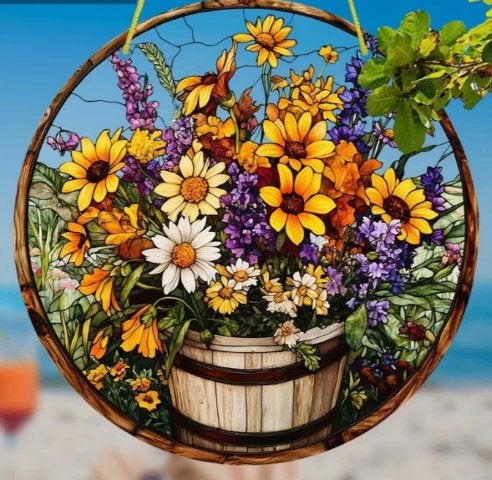 Raamhanger houten vat met Bloemen, Tuin en Terras, Ophalen of Verzenden, Nieuw