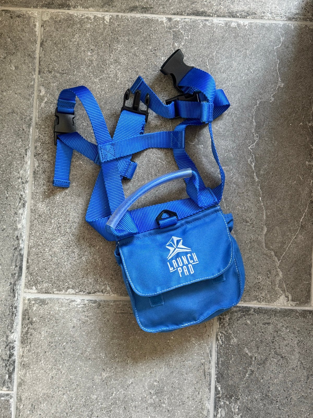 Blauw Launch Pad Harnas met Zakje (skiën of leren fietsen), Ophalen of Verzenden, Gebruikt
