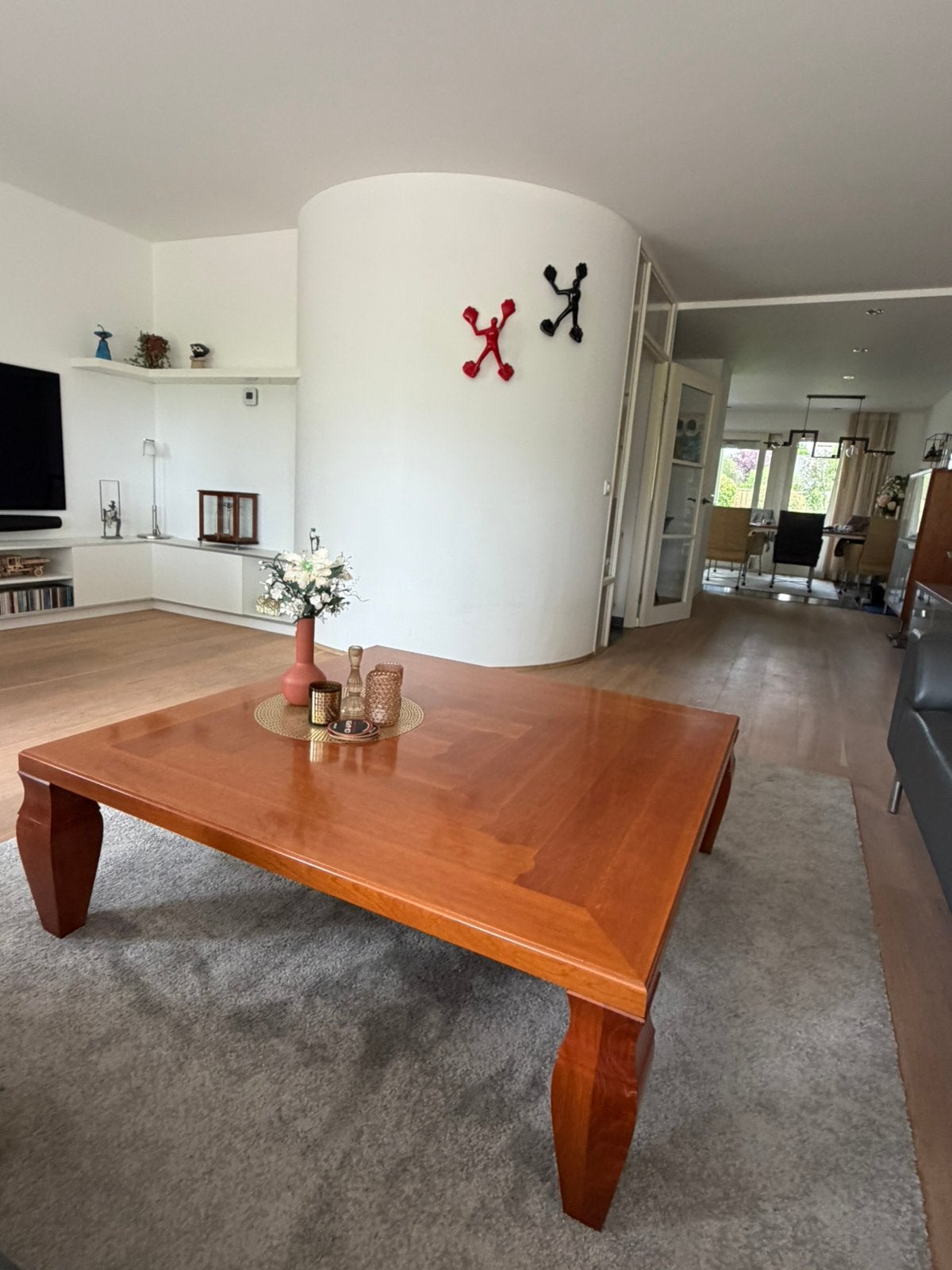 Salontafel 1,22 x 1,22 m ingelegd kersenhout, Huis en Inrichting, Vierkant, Zo goed als nieuw, Kersenhout, Minder dan 50 cm