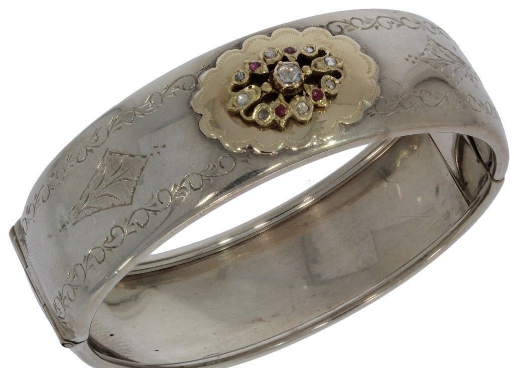 Diamant robijn 14k gouden zilveren fraaie slaven armband