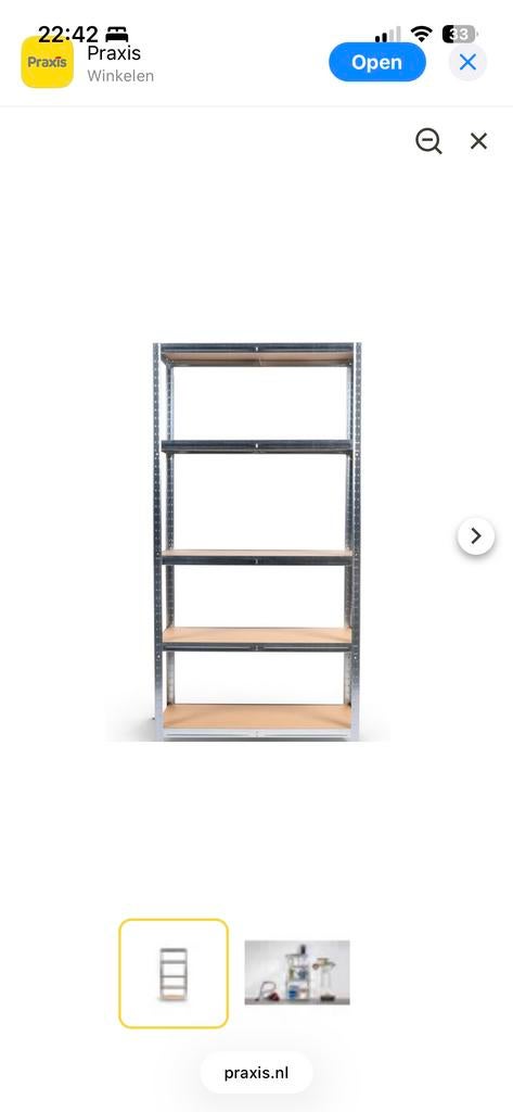 Metalen stellingkast met 5 houten planken, Ophalen, Zo goed als nieuw