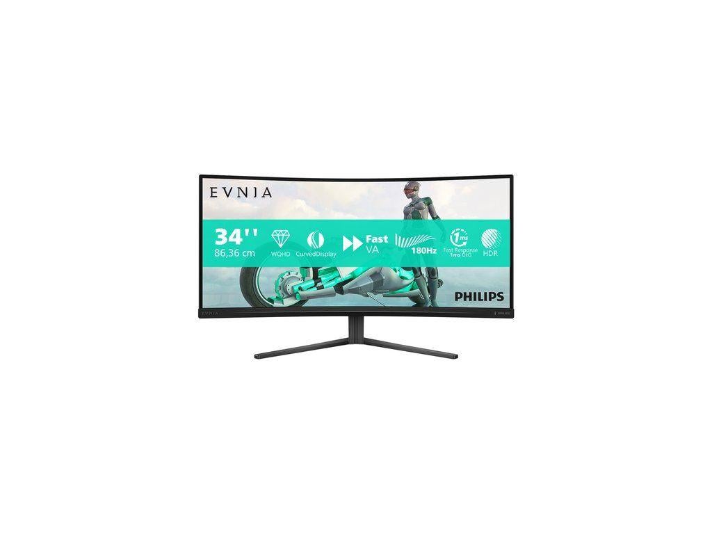 Philips Evnia 34M2C3500L–UltrawideCurved Gaming Monitor180Hz, K&N Elektronica, Kantelbaar, 101 t/m 150 Hz, VA
