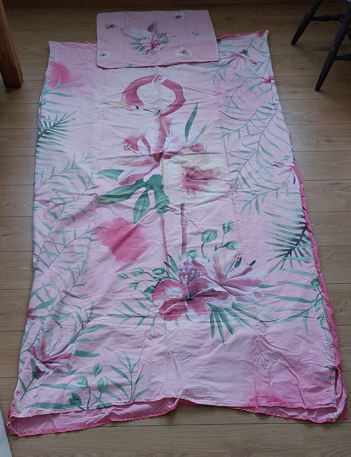dekbedovertrek flamingo roze met kussensloop, Meisje, Dekbedovertrek, Ophalen of Verzenden, Zo goed als nieuw