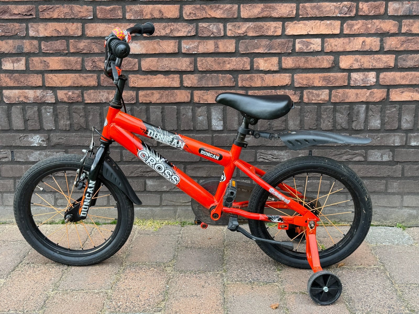 Duncan Cross 16 inch kinderfiets met zijwieltjes, Ophalen, Terugtraprem, Zijwieltjes, 16 tot 20 inch