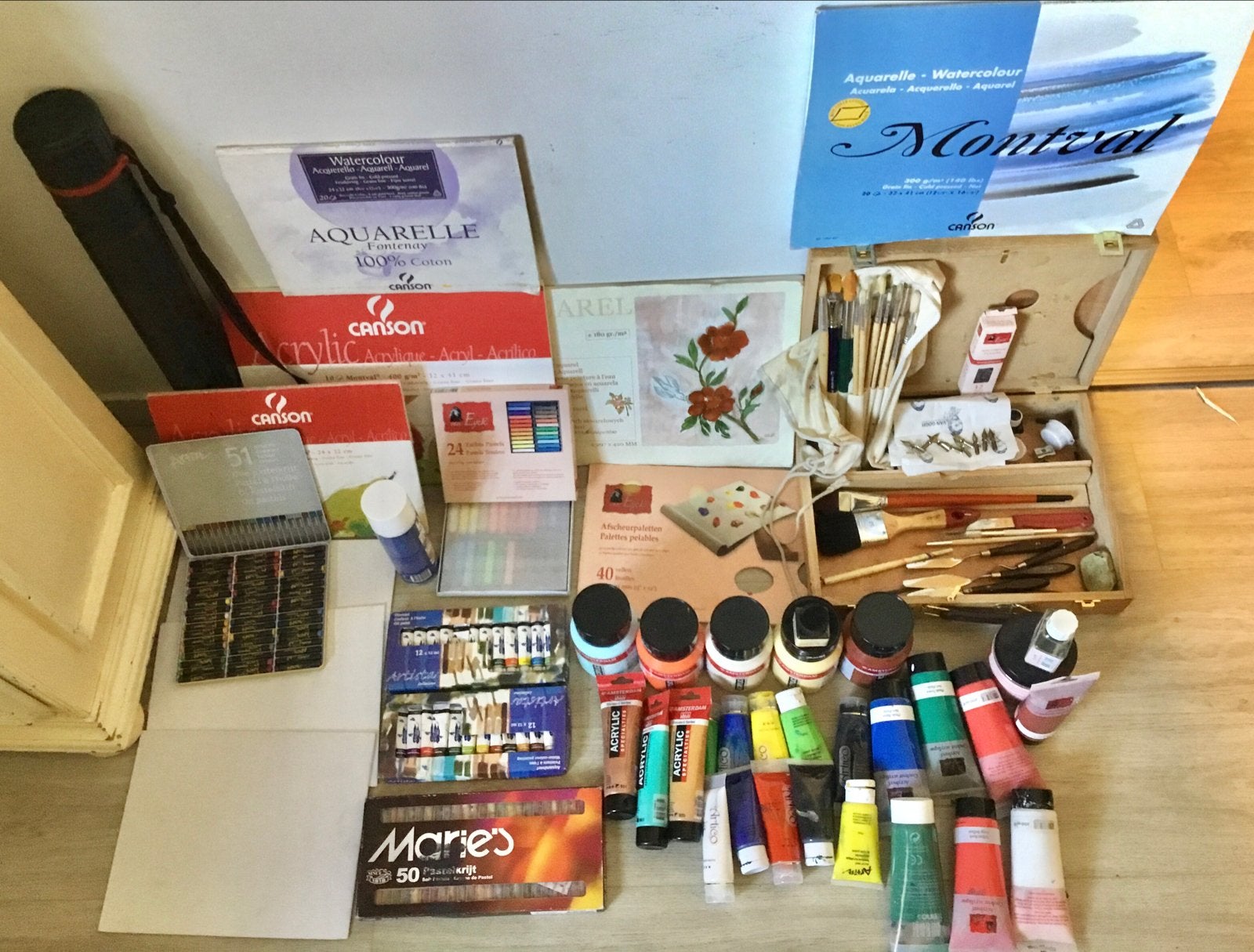 GROOT PAKKET SCHILDERSPULLEN: ACRYL, AQUAREL, PASTELS, KWAST, Ophalen of Verzenden, Gebruikt