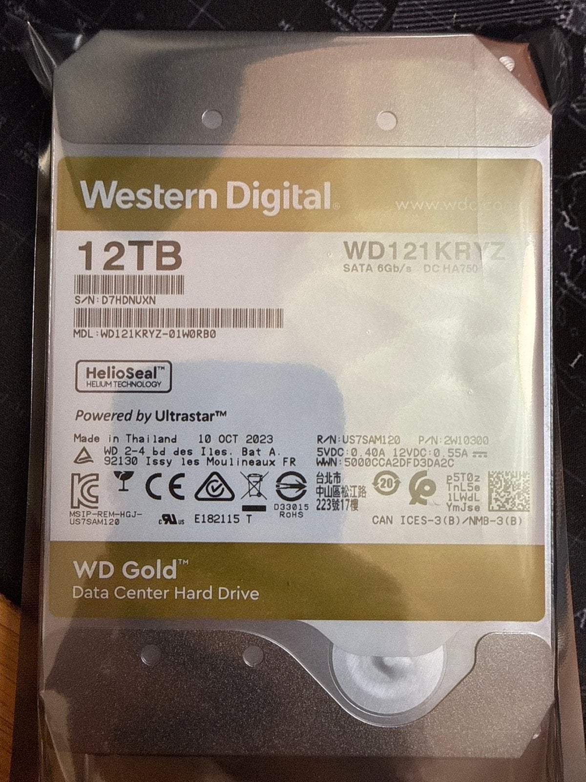 WD Gold 12TB HDD - WD121KRYZ - Zo goed als nieuw (8k uur), Intern, 12TB, Server, Info@wd.com