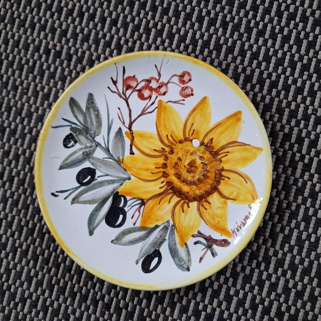 Handgeschilderd bordje zonnebloem 18cm, Ophalen of Verzenden, Overige materialen