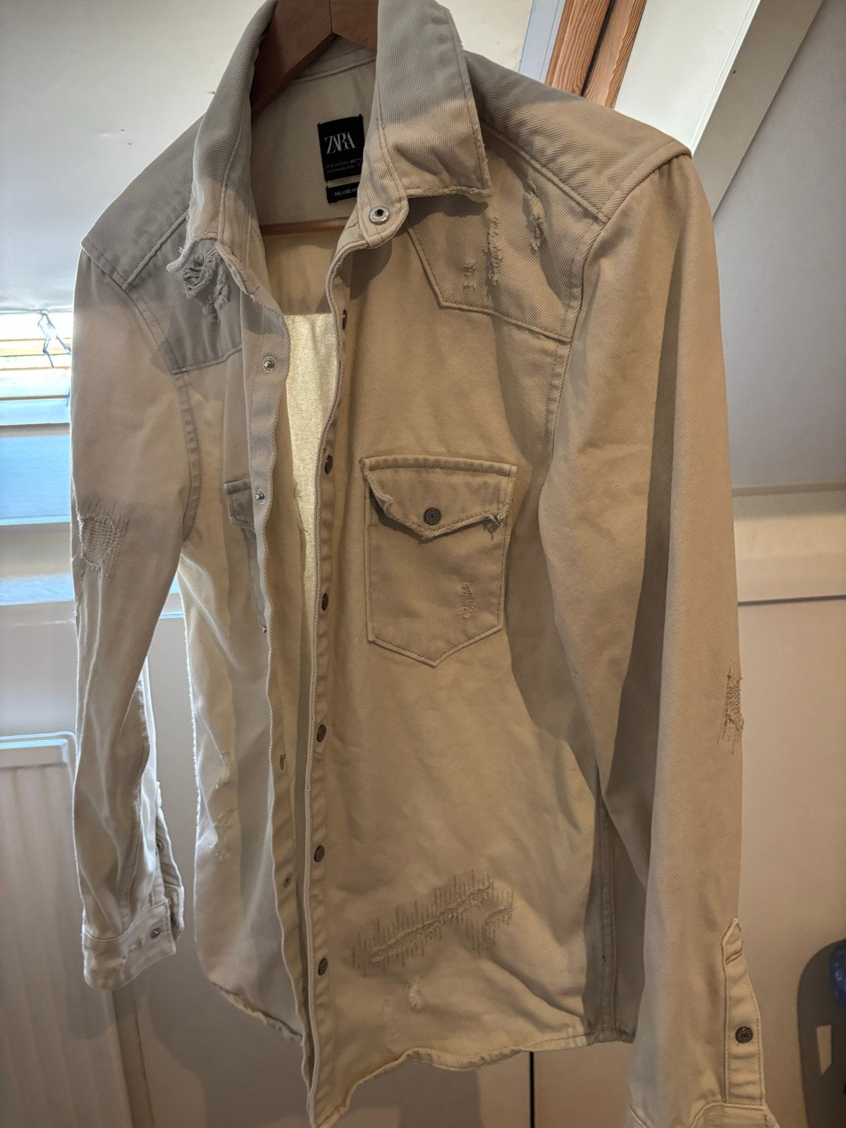 Zara Denim Jacket / Shirt - Maat S, Ophalen of Verzenden, Gedragen, Maat 46 (S) of kleiner, Beige