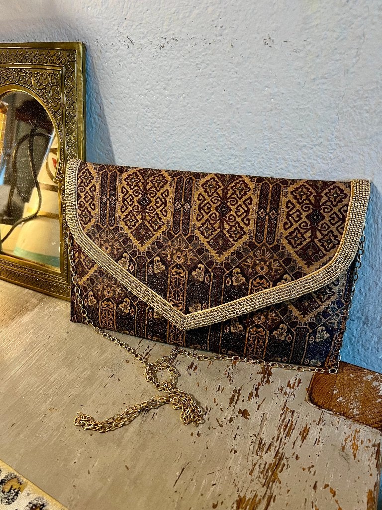 Vintage goudkleurige kralen clutch damestasje schoudertasje, Ophalen of Verzenden, Zo goed als nieuw, Overige kleuren, Avondtasje