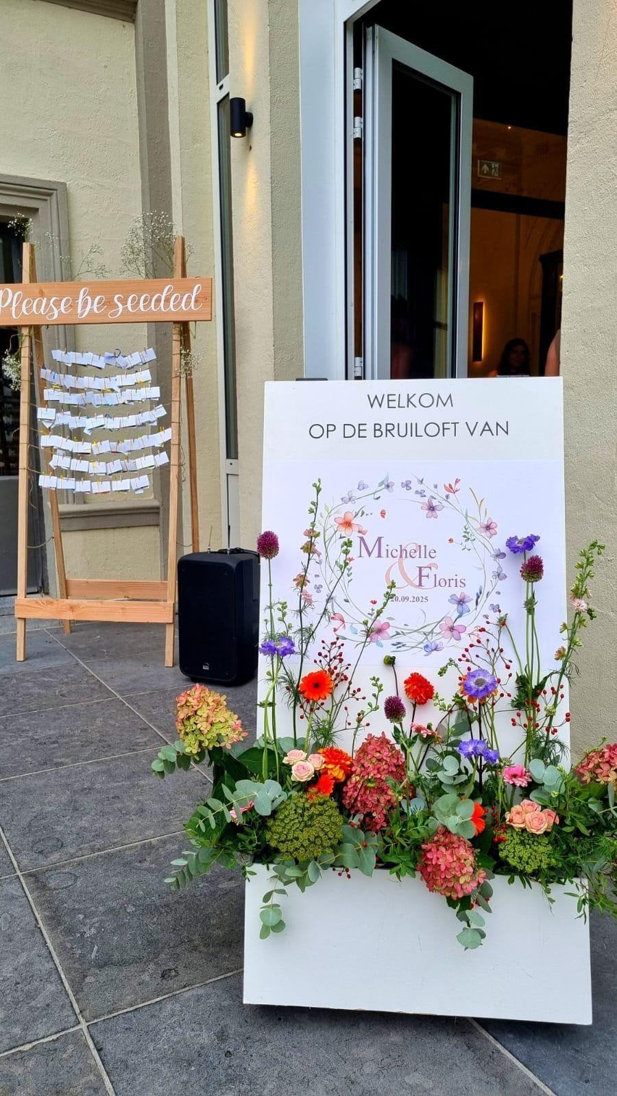 Welkomstbord bruiloft met bloemenbak, Ophalen, Rechthoekig, Hout
