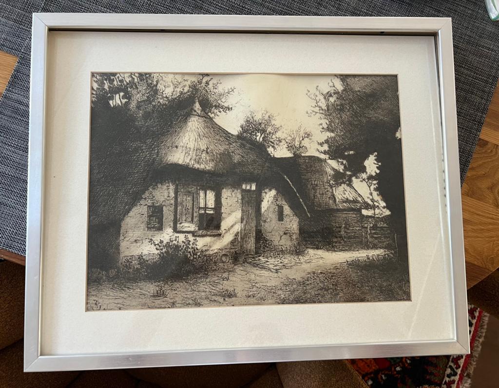 Ets boerderij op de veluwe van Cornelis Marinus 52X43cm, Ophalen of Verzenden