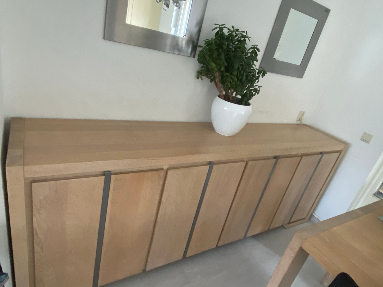 Eikenhouten dressoir, tv-meubel en hoge kast, Gebruikt, Eikenhout, Ophalen of Verzenden, 200 cm of meer