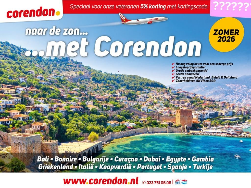 Kortingscode 5% Corendon 2026 kan icm andere kortingen, Eén persoon, Kortingsbon