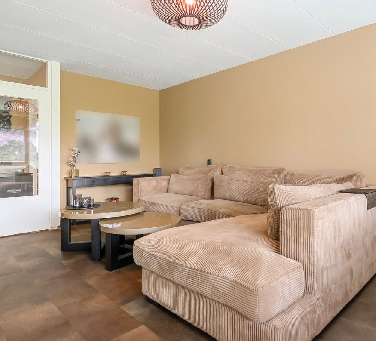 Bank beige ribbank, Huis en Inrichting, Ophalen, Zo goed als nieuw