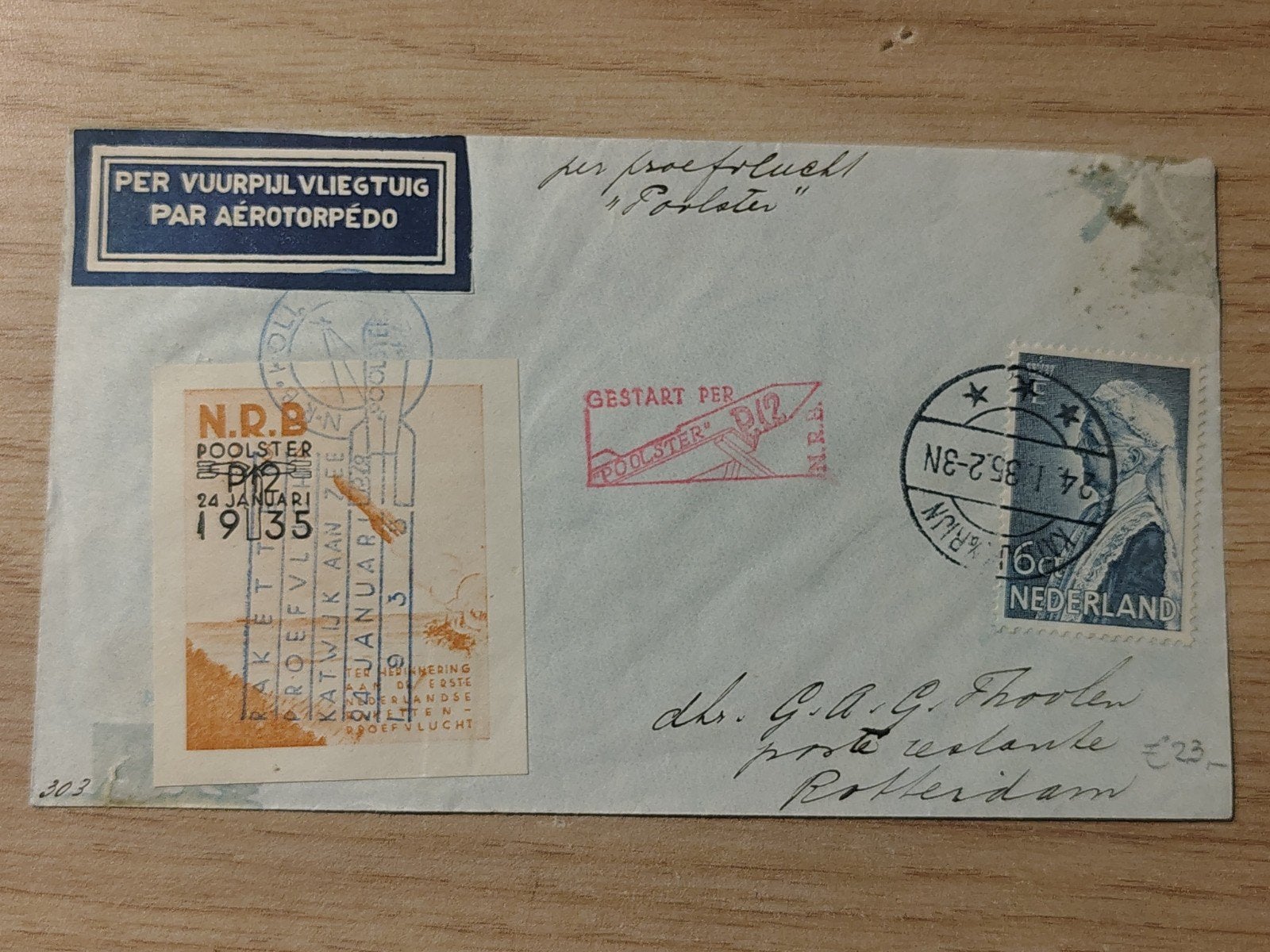 Nederland N.R.B. Poolster 24 Januari 1935 per vuurpijlvliegt, Ophalen of Verzenden