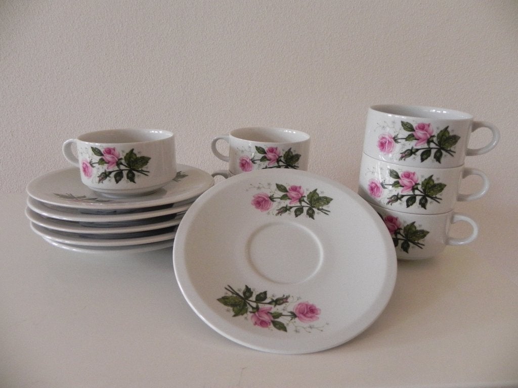 Villeroy & Boch kopjes roze roosjes met gipskruid vintage, Ophalen