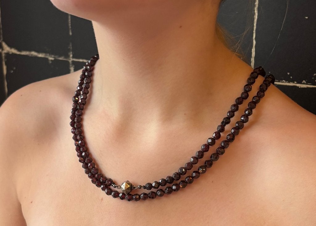 Granaat antieke ketting lang model vintage zilveren slot, Sieraden, Tassen en Uiterlijk, Ophalen of Verzenden, Zilver, Ketting