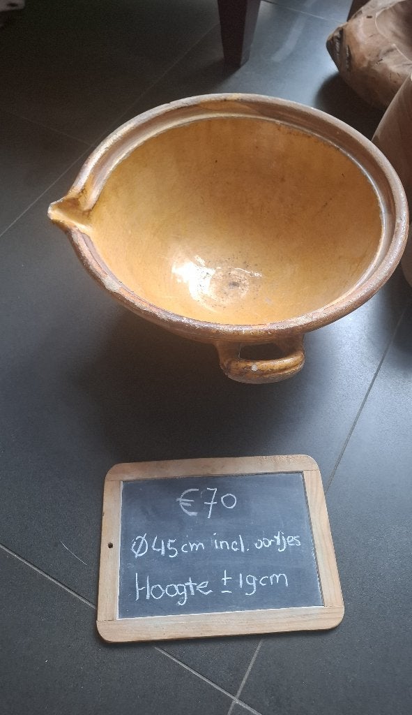 Hele grote antieke geglazuurde gresale afroomkom uit 1900, Antiek en Kunst, Ophalen