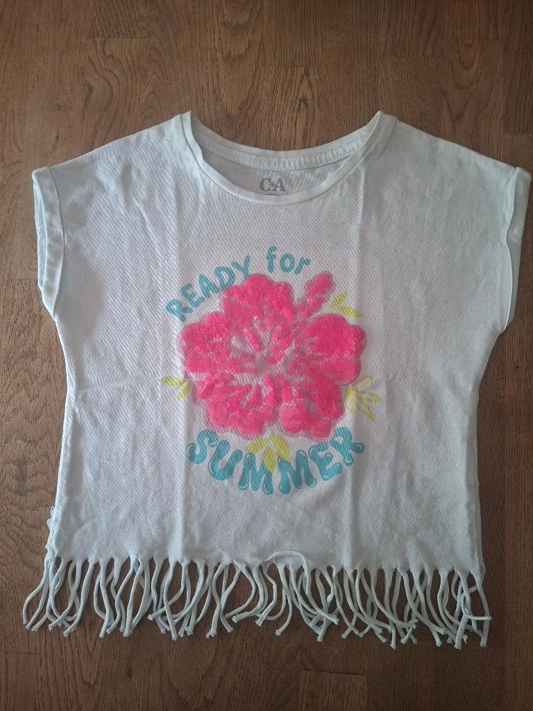 C&A T-shirt wit "Ready for Summer" pailletten franjes, Anneonline, Steenbergen, Gebruikt, C&A
