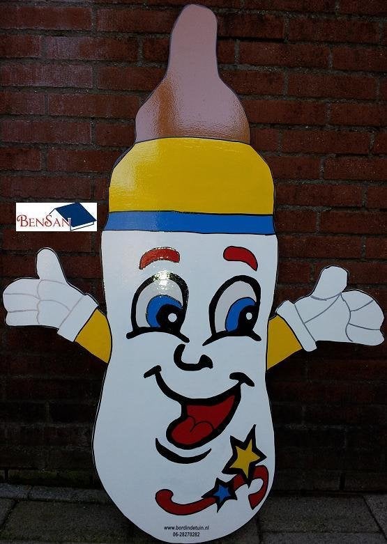 geboortebord fles met gezicht jongen huren huur bensan enter, Ophalen of Verzenden, Zo goed als nieuw, Overige