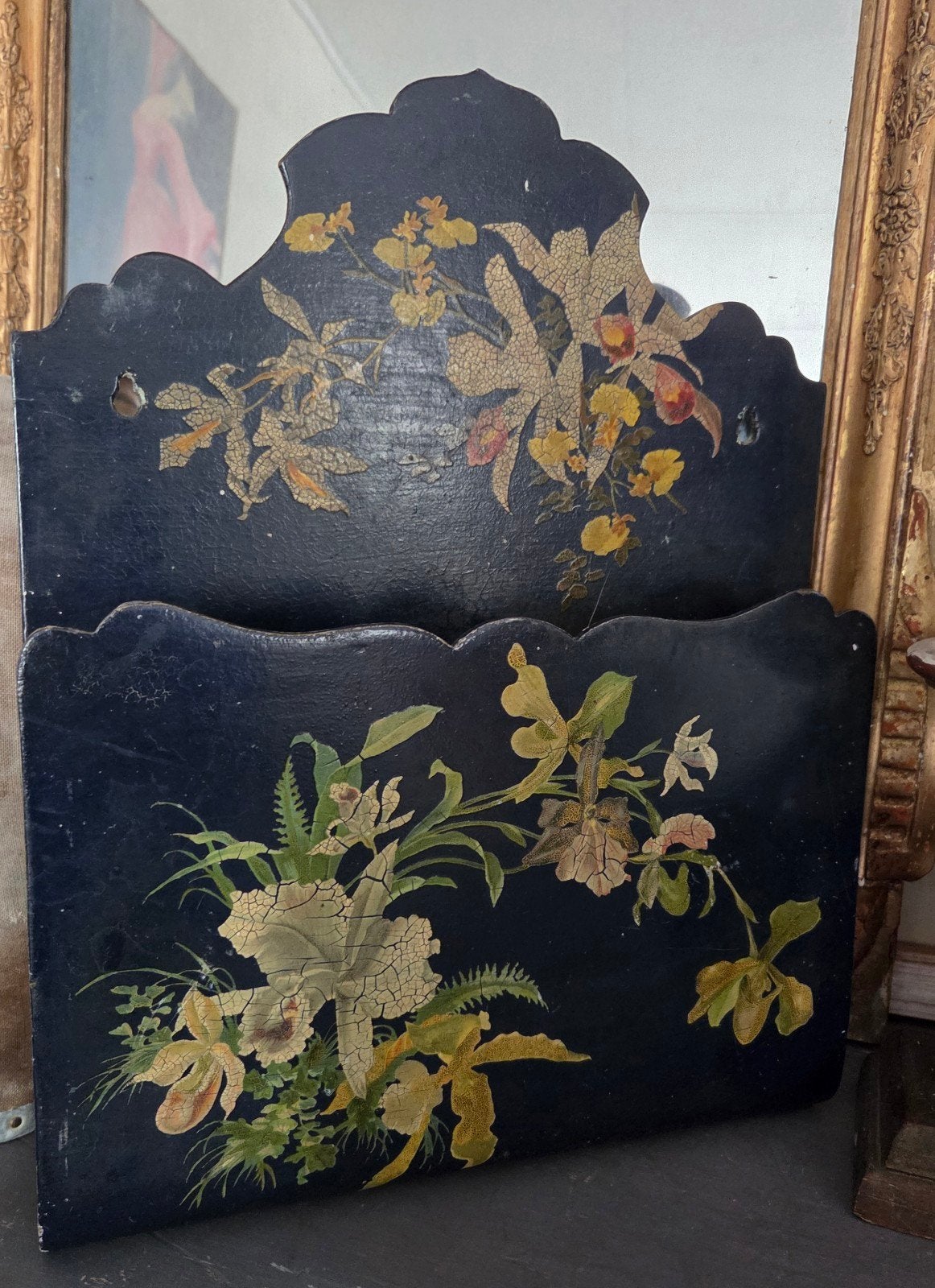 Grote Art Nouveau brieven of kranten houder papier maché, Ophalen of Verzenden