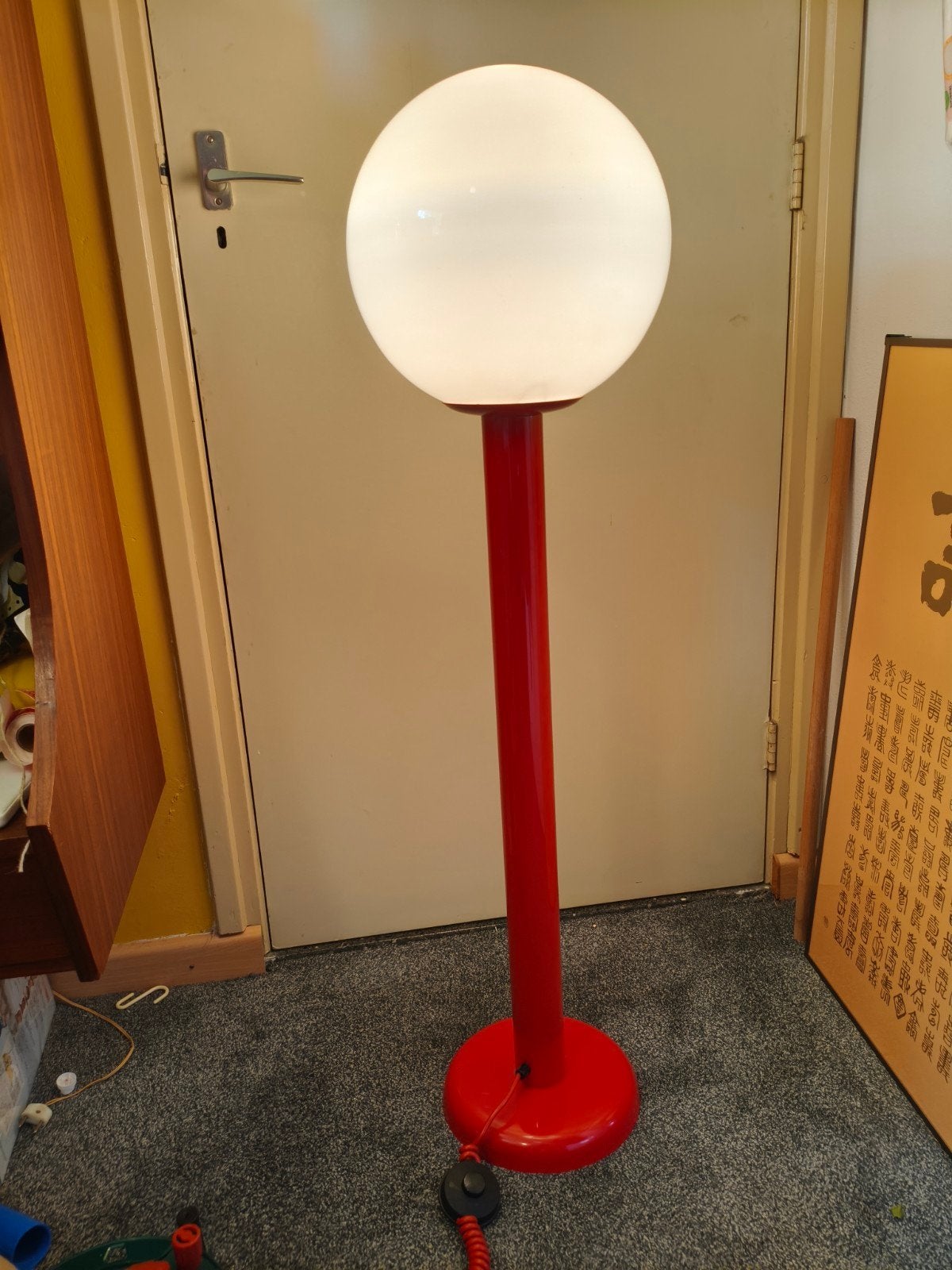 vintage Woja holland space age vloerlamp rood 1.10 m, Ophalen, Gebruikt, Mid century, 100 tot 150 cm