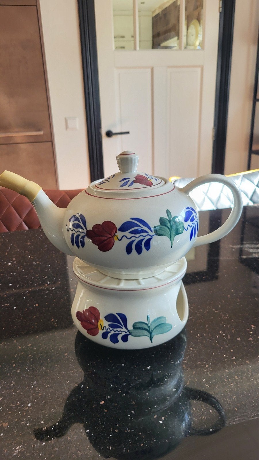 Delfts Blauw theepot met theelichtje boerenbont, Ophalen
