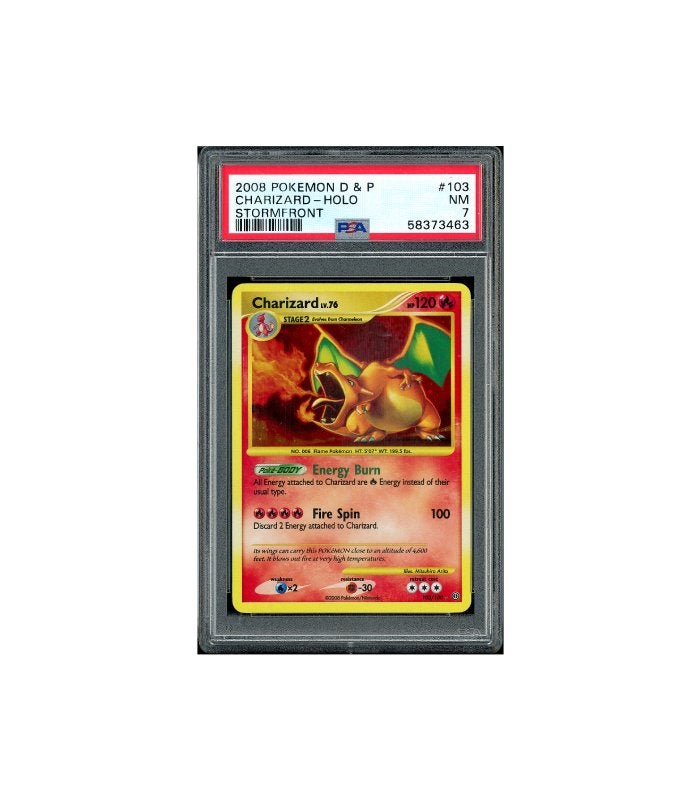 Pokemon Charizard Lv.76 Stormfront Holo Swirl #103 PSA 7, Ophalen of Verzenden, Zo goed als nieuw, Losse kaart, Foil