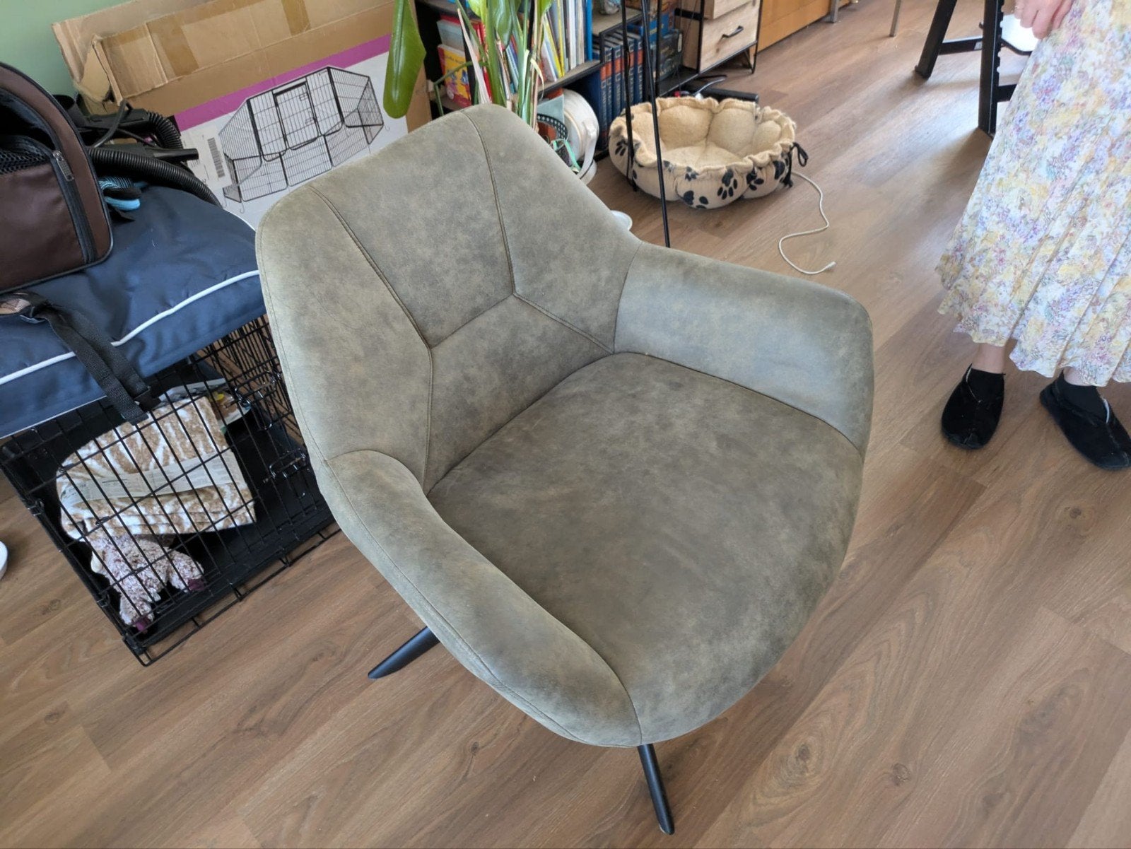 Comfortabele draaibare fauteuil - Grijs/Groen stof, Ophalen, Gebruikt, Overige kleuren, Metaal