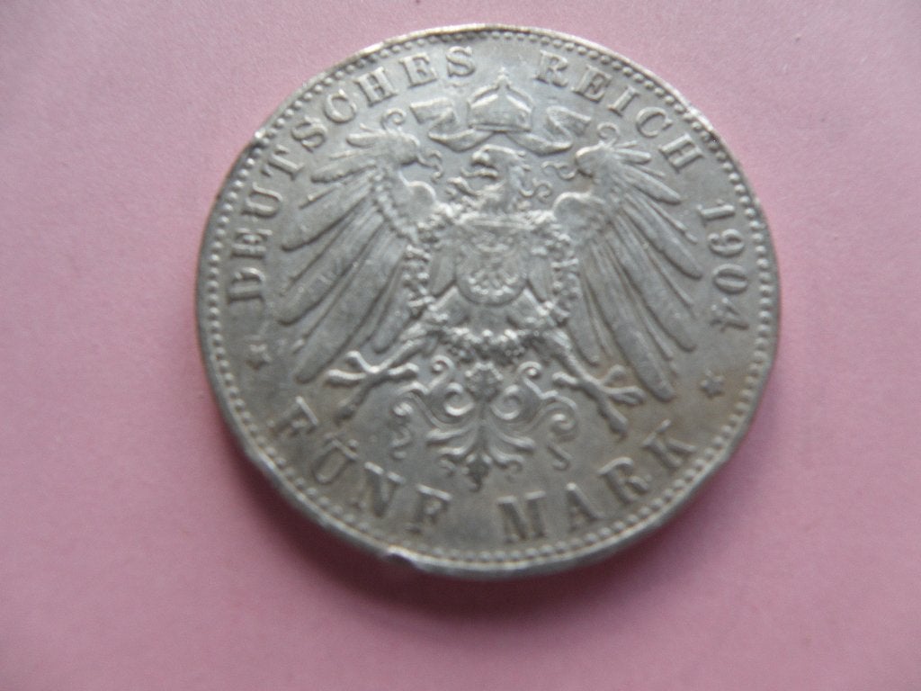 Duitsland 5 mark 1904 zilver Wilhelm II, Verzenden, Duitsland, Losse munt, Zilver