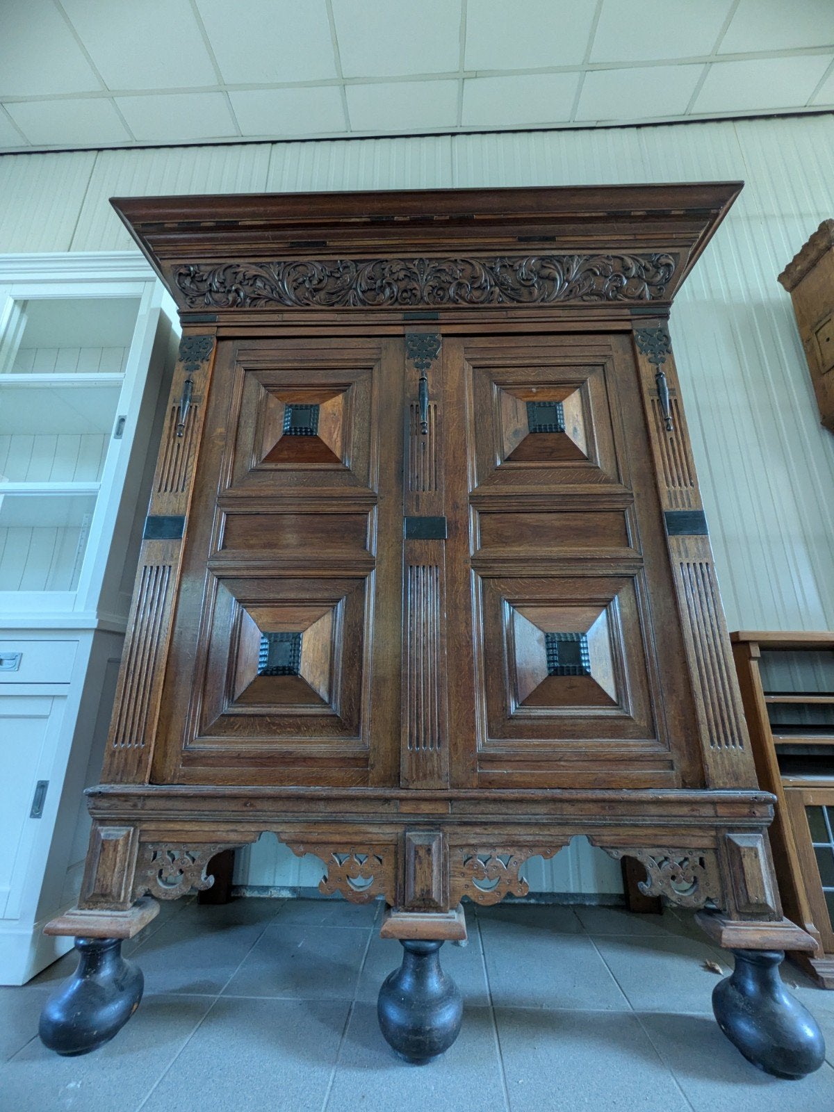 Antieke Massief Eiken Kast | Renaissance / Herenkast | 200cm, Ophalen of Verzenden