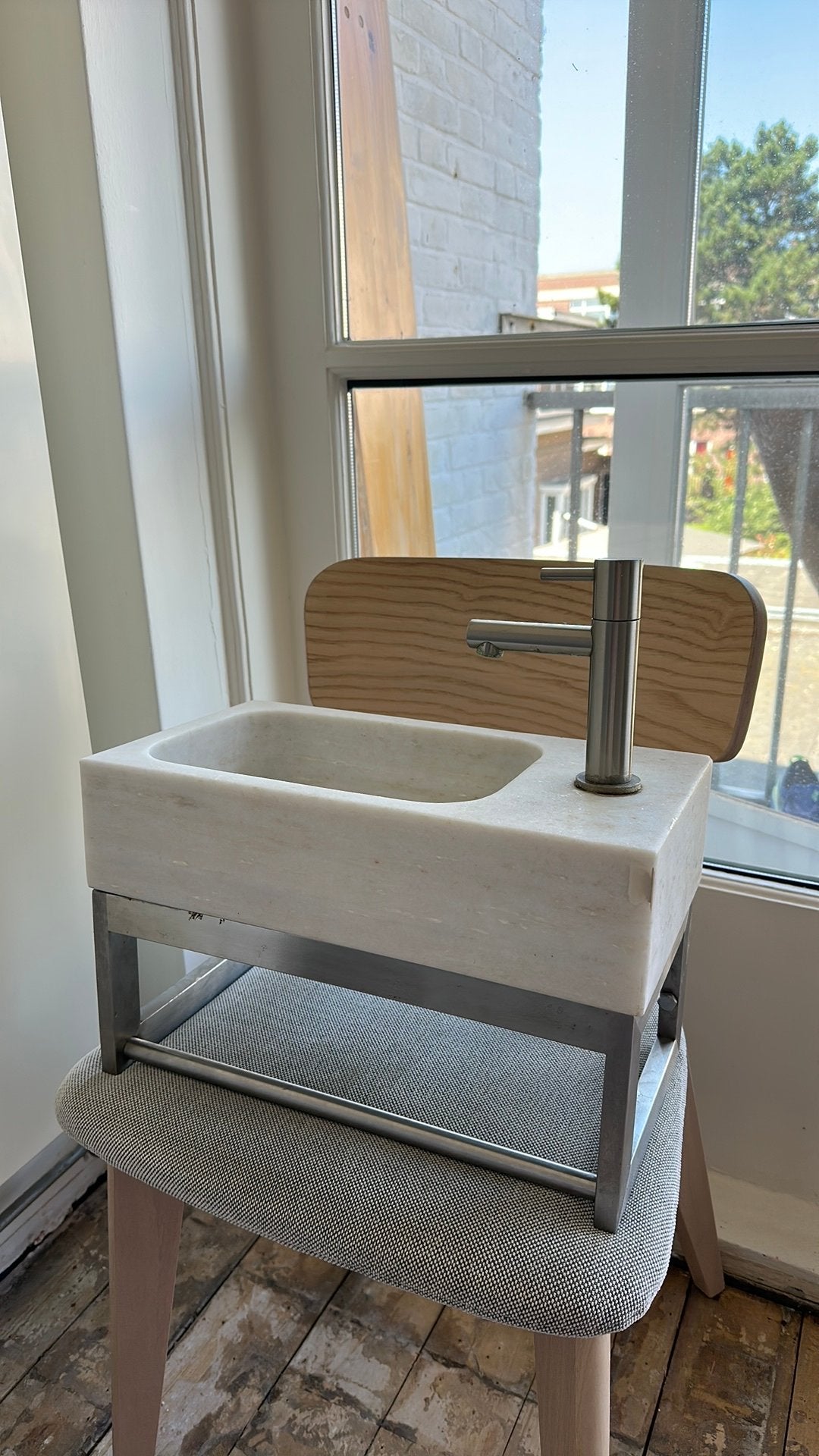 Beige natuursteer WC fonteinset met frame, kraan en afvoer, Ophalen, Gebruikt