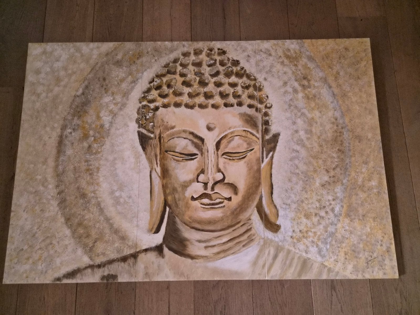 Uniek Boeddha Schilderij - Handgeschilderd 3-luik, Ophalen, Hout