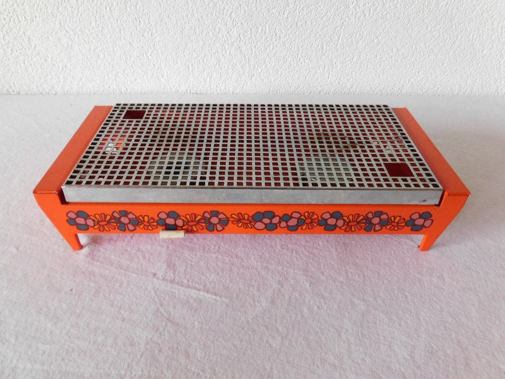 Vintage rechaud, 2-pits, decor Diana, oranje met bloemen, sc, Verzamelen, Retro, Ophalen of Verzenden, Overige typen