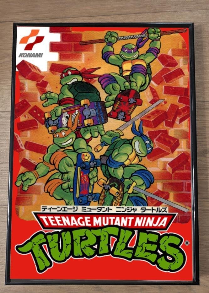 TEENAGE MUTANT NINJA TURTLES Konami Poster in lijst, Verzamelen, Stripfiguren, Verzenden, Kuifje, Nieuw, Beeldje of Figuurtje
