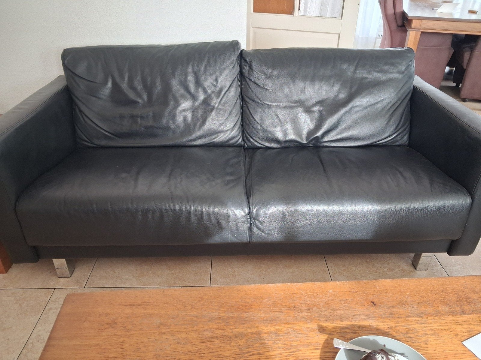 zwart leren 2,5 zits Montel bank, Ophalen, Gebruikt, 75 tot 100 cm, 200 tot 250 cm