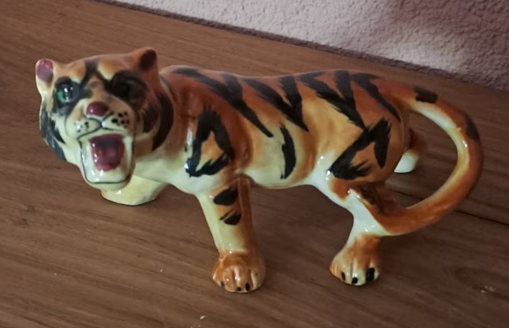 Vintage keramische tijger beeldje - Handgeschilderd, Ophalen of Verzenden