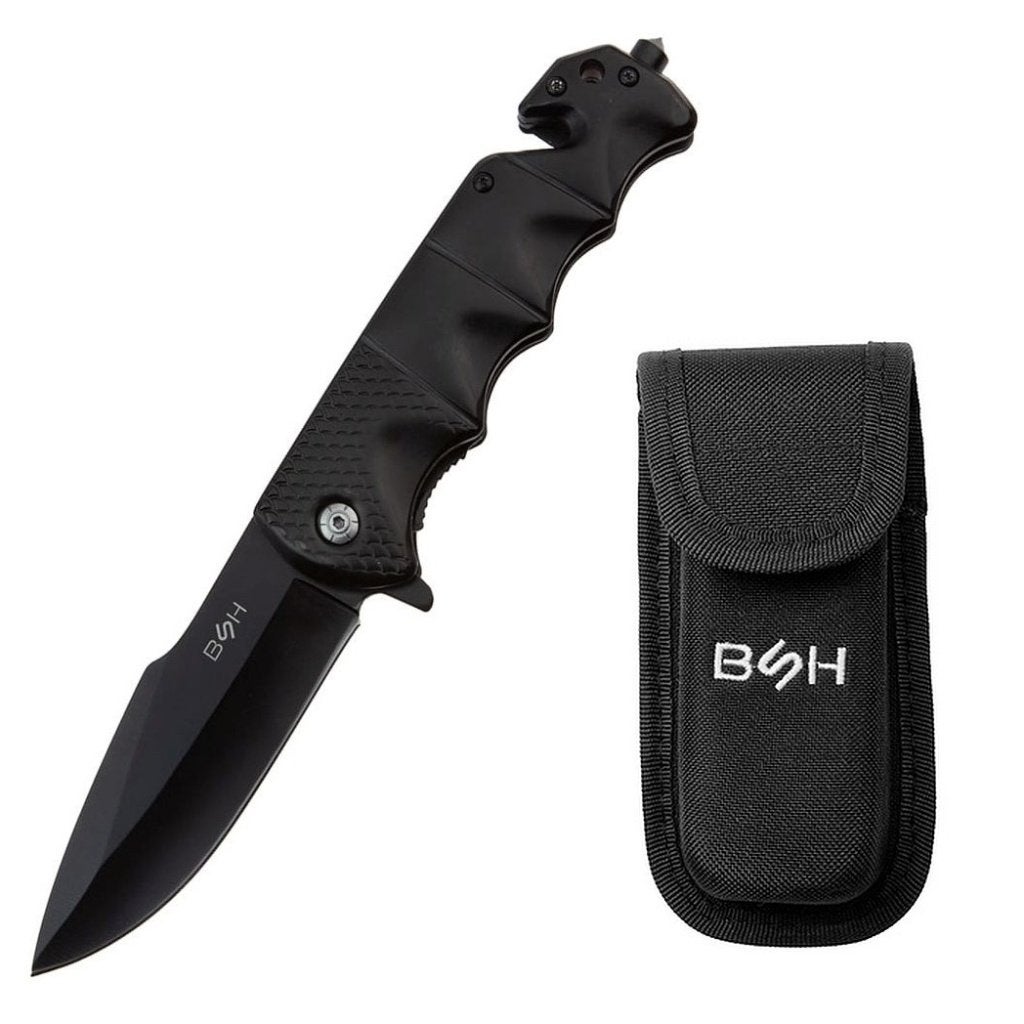 Zwart zakmes (23 cm) met kunststof handvat + cordura hoesje, Verzenden, Nieuw