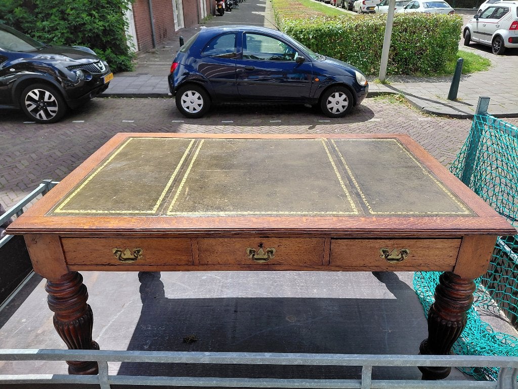 Antieke engelse schrijftafel met leer inleg, Antiek en Kunst, Antiek | Meubels | Tafels, Ophalen