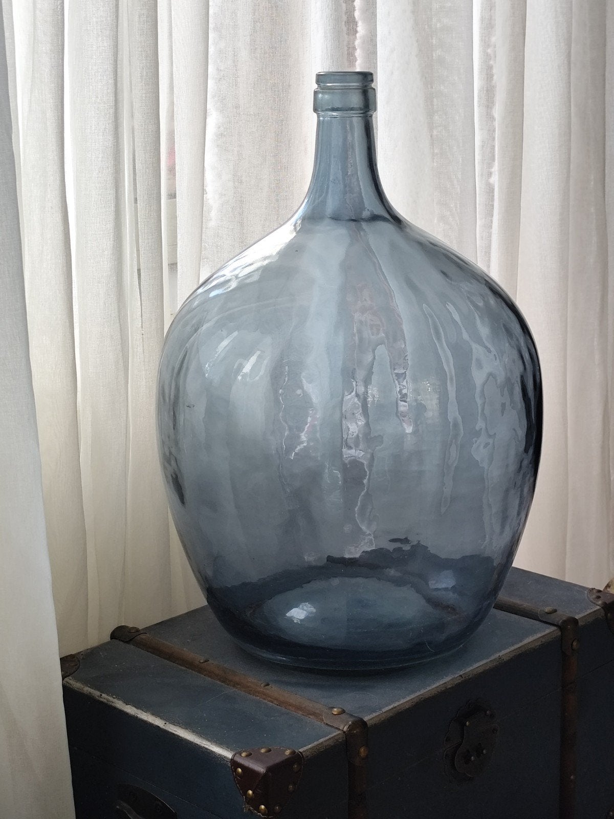 Grote glazen fles, vaas, gist fles, Ophalen, Blauw