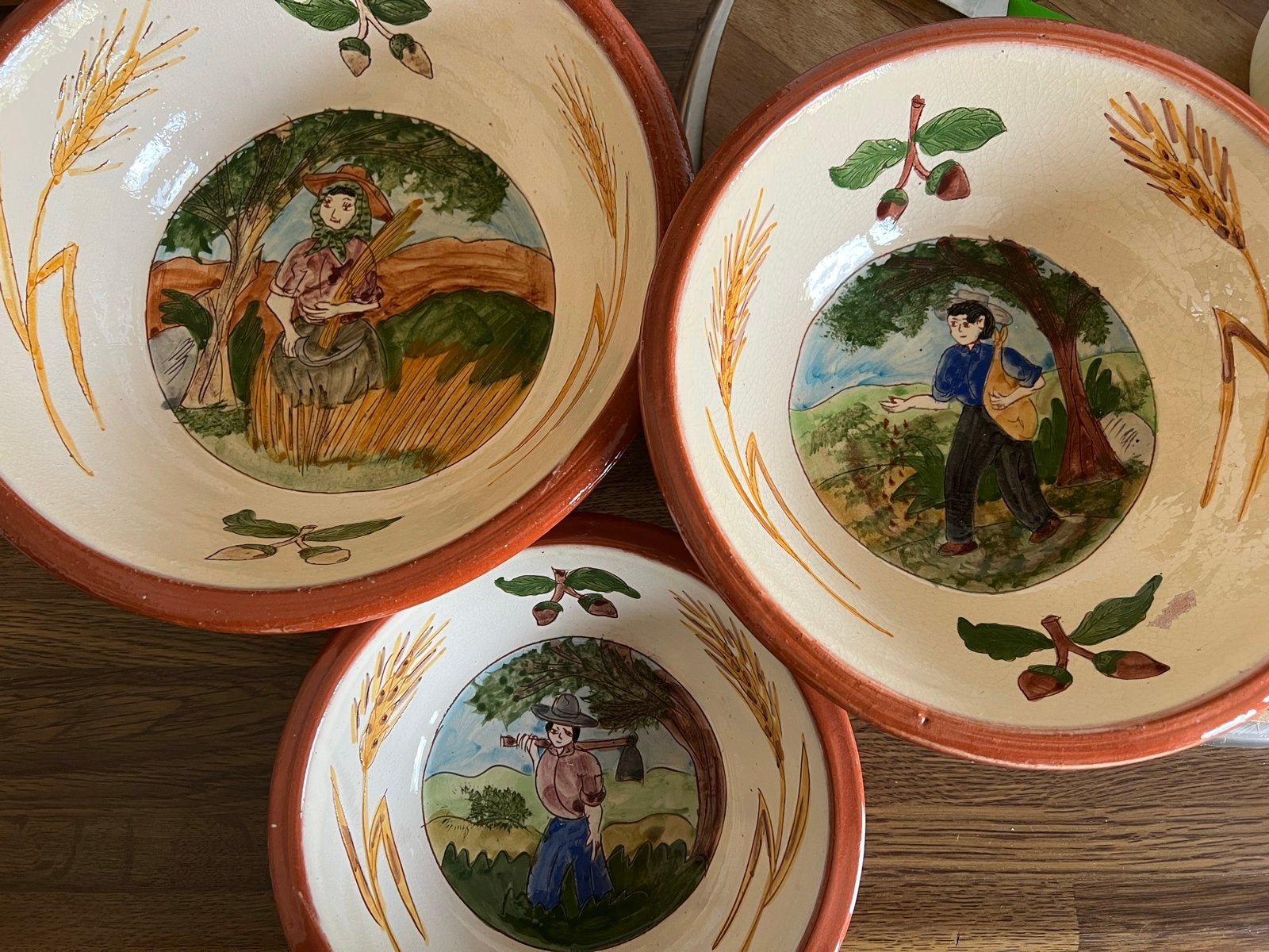 Set van 3 handgeschilderde  vintage Portugese schalen, Ophalen of Verzenden