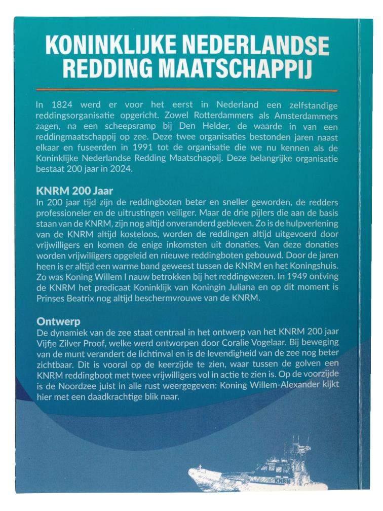 Nederland 5 Euro 2024 KNRM 200 jaar Vijfje – Zilver Proof in, Koningin Beatrix, Zilver, Euro's, Ophalen of Verzenden