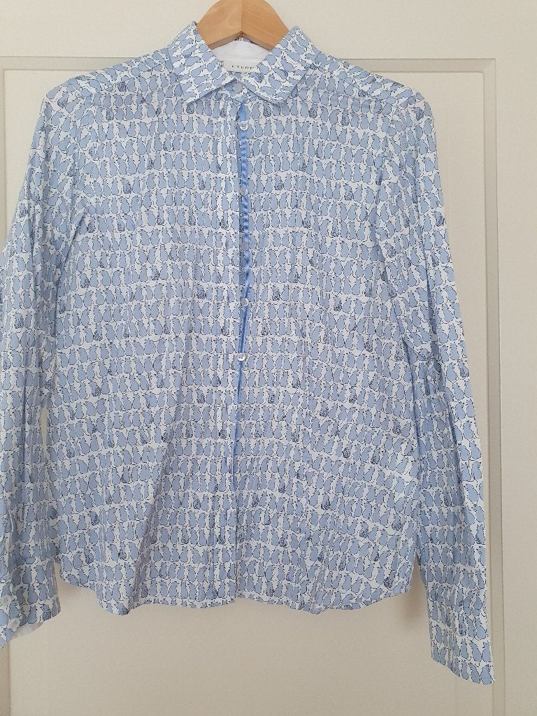 Eterna blouse lichtblauw met poesjes mt 40, Maat 38/40 (M), Blauw, Ophalen of Verzenden, Zo goed als nieuw