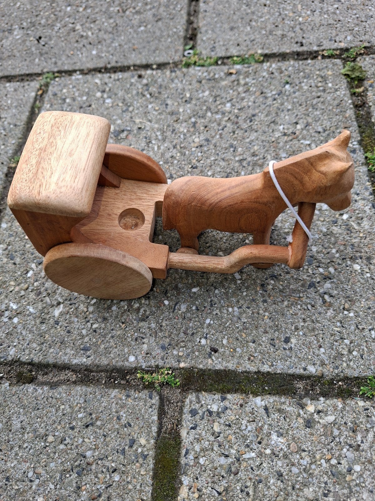 Houten trekpaard met karretje, Ophalen of Verzenden, Gebruikt, Duw- of Trekspeelgoed