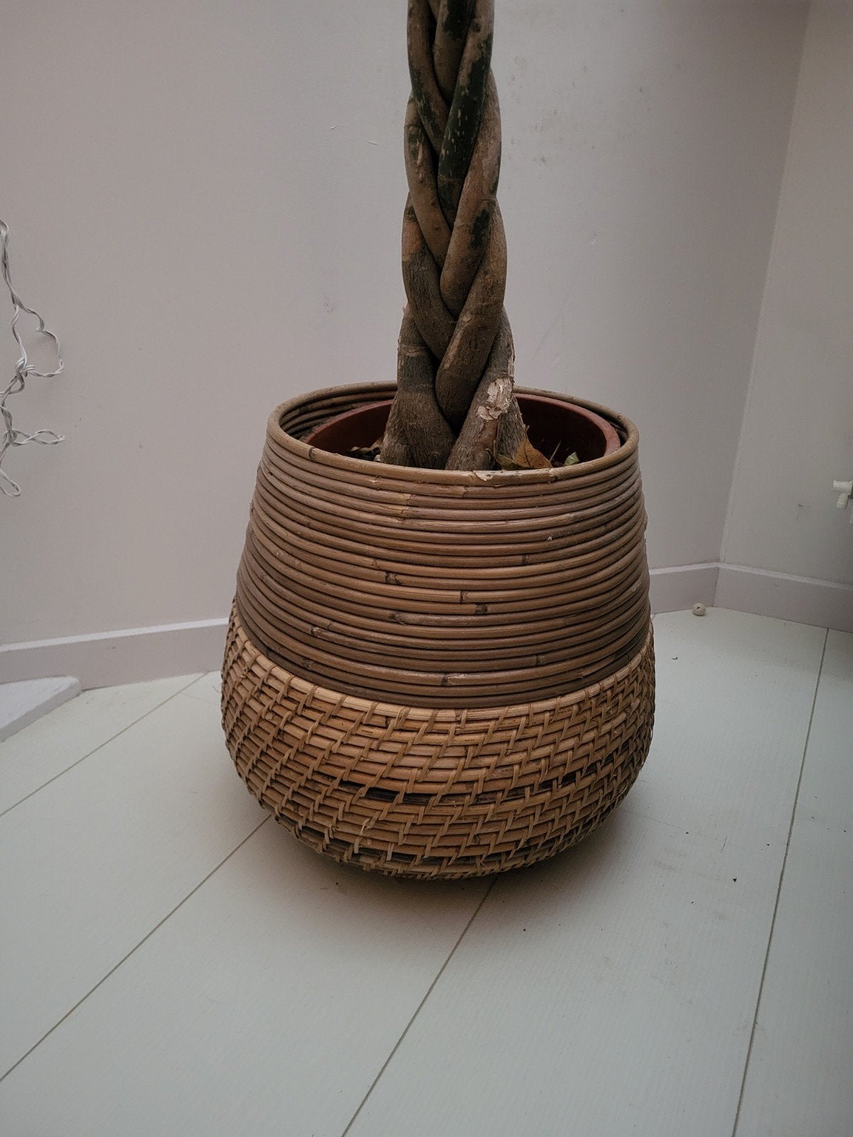 Bamboe bloempot, Huis en Inrichting, Ophalen, Zo goed als nieuw, Rond, Riet