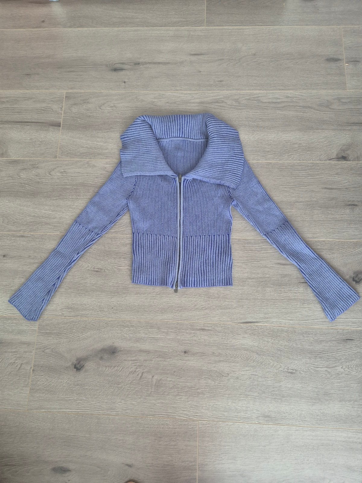 SHEIN gebreid vest met ritssluiting en kraag - Blauw L, Kleding | Dames, Blauw, Maat 42/44 (L), Ophalen of Verzenden, Zo goed als nieuw